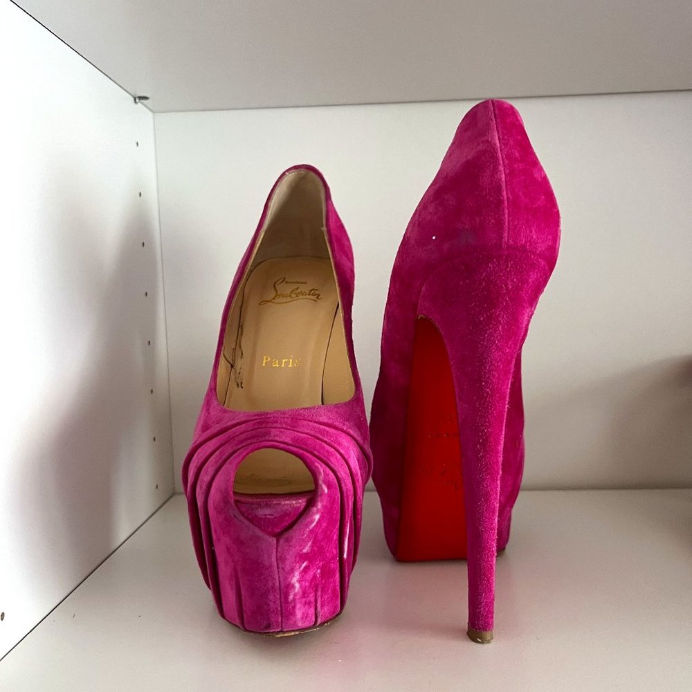 Christian Louboutin Drapesse 160 Grenadine Pink Suede Platform Heels